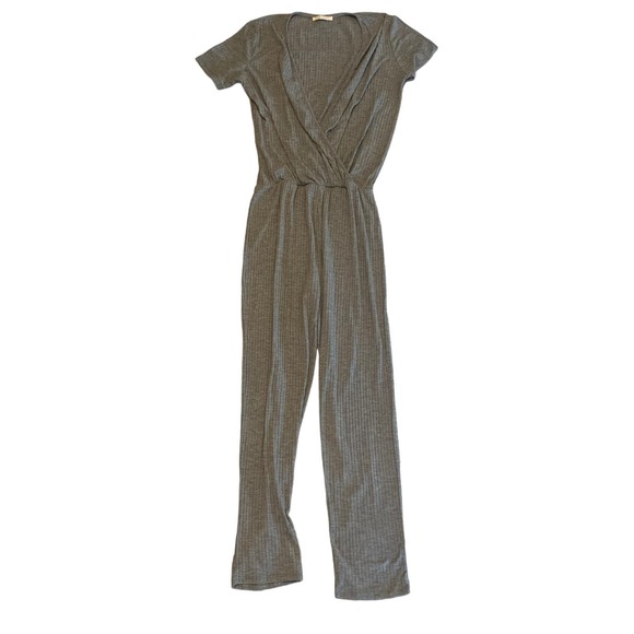 Zara Trafulc Wrap Maxi Jumpsuit Short Sleeve Ribbed V Neck Grey Size S - Picture 4 of 9